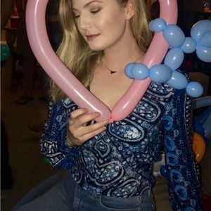 Free People Size XS Long Sleeve Blue Mosaic Shirt